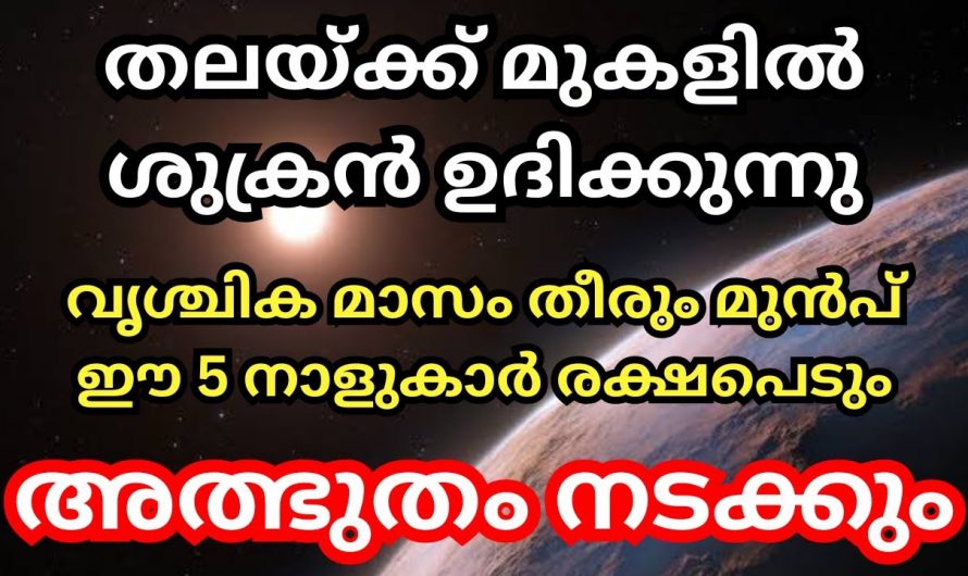 വൃശ്ചിക മാസത്തിന്റെ രണ്ടാം പകുതിയിൽ ശുക്രൻ ഉദിച്ചിരിക്കുന്ന നക്ഷത്രക്കാരെ ആരും കാണാതെ പോകല്ലേ.